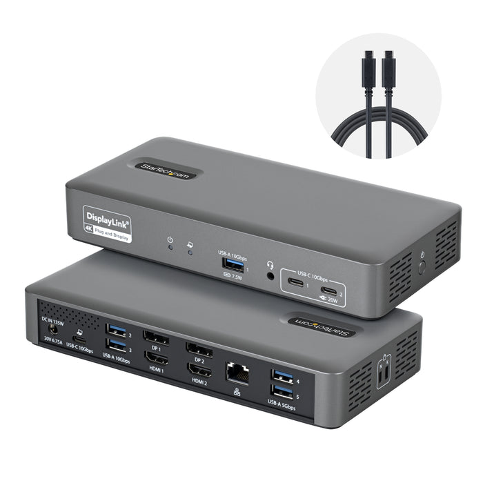StarTech.com Dual-Monitor USB-C Docking Station, 4K 60Hz, HDMI or DisplayPort, 96W Laptop Charging, Gigabit Ethernet, Universal Smart Dock for Windows and macOS, Wired, USB 3.2 Gen 2 (3.1 Gen 2) Type-C, 96 W, 3.5 mm, 10,100,1000 Mbit/s, Grey