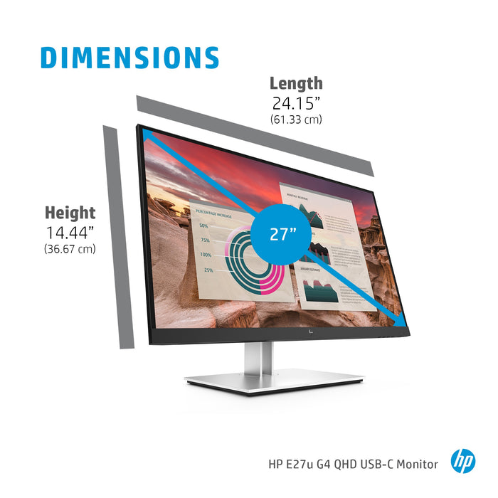 HP E27u G4 QHD USB-C Monitor, 68.6 cm (27"), 2560 x 1440 pixels, Quad HD, LED, 5 ms, Black, Silver