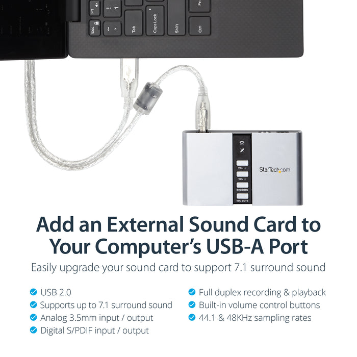 StarTech.com 7.1 USB Audio Adapter External Sound Card with SPDIF Digital Audio, 7.1 channels, 16 bit, USB