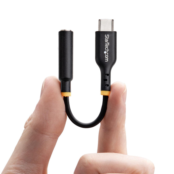 StarTech.com 5in (12.7cm) USB-C to 3.5mm TRRS Headphone/Headset Jack Audio Adapter, USB Type-C Aux Dongle, 32-bit DAC, Supports USB-C/Thunderbolt, Laptop/Phone/Tablet, USB Type-C 2.0, Male, 3.5 mm, Female, 0.127 m, Black