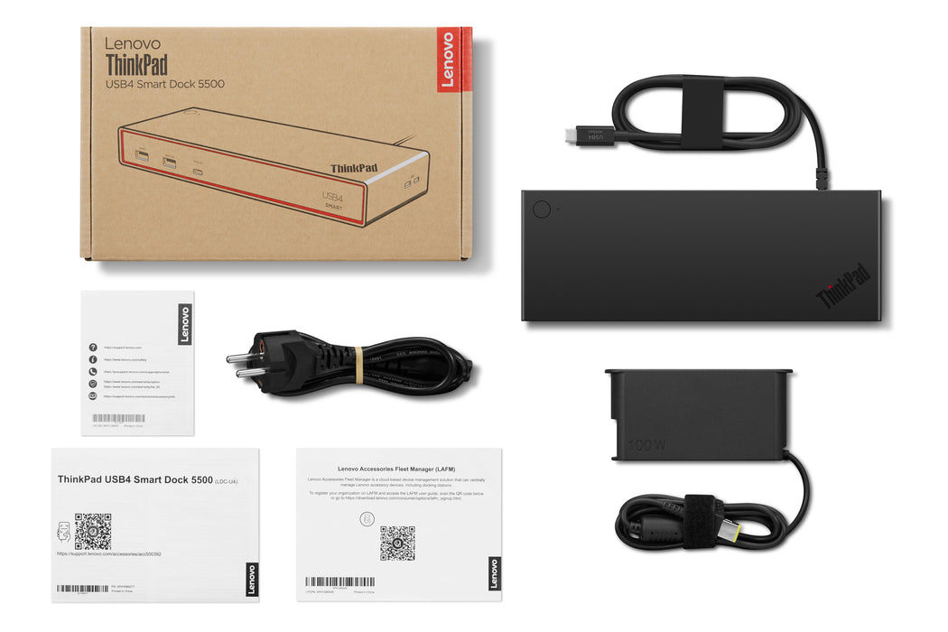 Lenovo ThinkPad USB4 Smart Dock 5500, Wired, USB4, 65 W, 1000 Mbit/s, Black, Eclipse Black