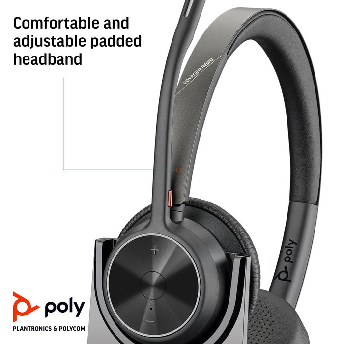 HP Poly Voyager 4320 UC Stereo USB-A Headset +BT700 USB-A Adapter +Charging Stand, Wired & Wireless, Calls/Music, 20 - 20000 Hz, 162 g, Headset, Black