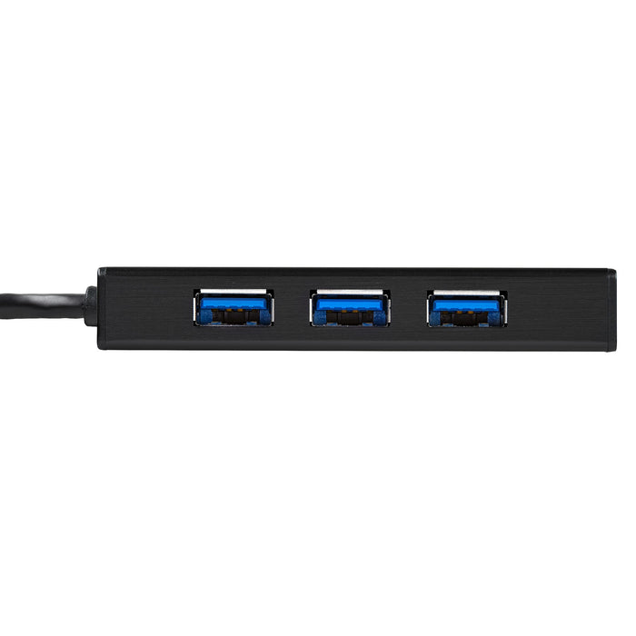 StarTech.com 3-Port Portable USB 3.0 Hub plus Gigabit Ethernet - 5Gbps - Aluminum with Built-in Cable - TAA, Wired, USB, Ethernet, 5000 Mbit/s, Black