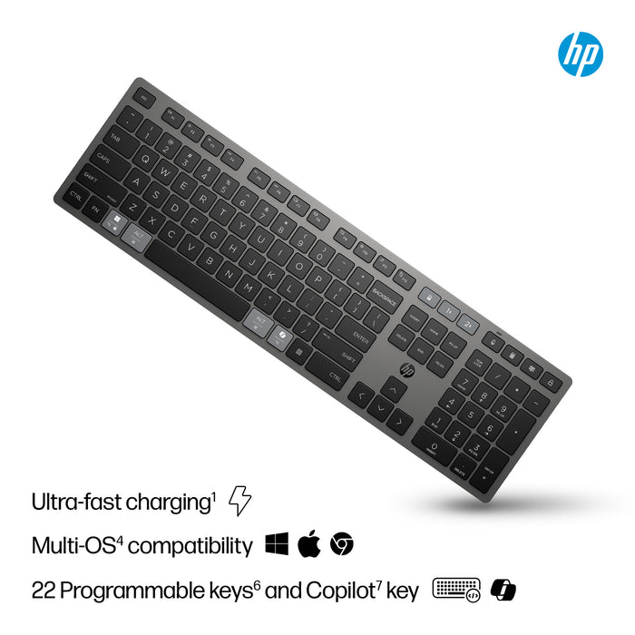 HP 725 Multi-Device Rechargeable Wireless Keyboard, Black