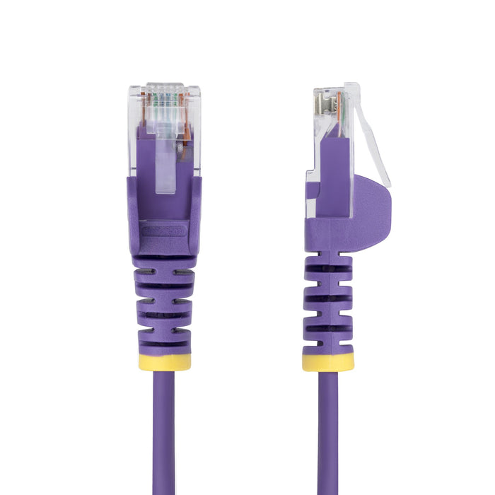 StarTech.com 25cm Purple Slim CAT6 Ethernet Cable, Snagless, 100W PoE, UTP, LSZH, 28AWG Pure Bare Copper Wire, Slim RJ45 Network Patch Cord w/Strain Reliefs, Individually Tested, 0.25 m, Cat6, U/UTP (UTP), RJ-45, RJ-45, Purple