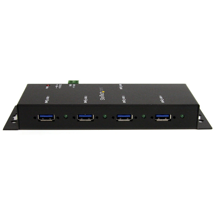 StarTech.com 4-Port USB 3.0 Hub - 5Gbps - Metal Industrial USB-A Hub - Wall or Desk Mountable USB Data Hub - TAA Compliant USB Expander Hub, USB 3.2 Gen 1 (3.1 Gen 1) Type-B, USB 3.2 Gen 1 (3.1 Gen 1) Type-A, 5000 Mbit/s, Black, Steel, Power, USB