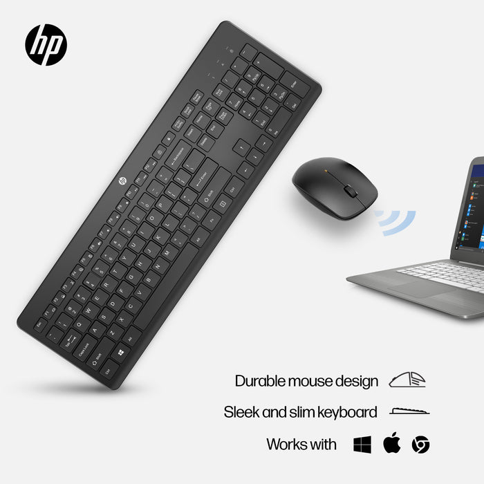 HP 230 Wireless Mouse and Keyboard Combo, Full-size, Wireless, RF Wireless, Membrane, Black, Mouse included