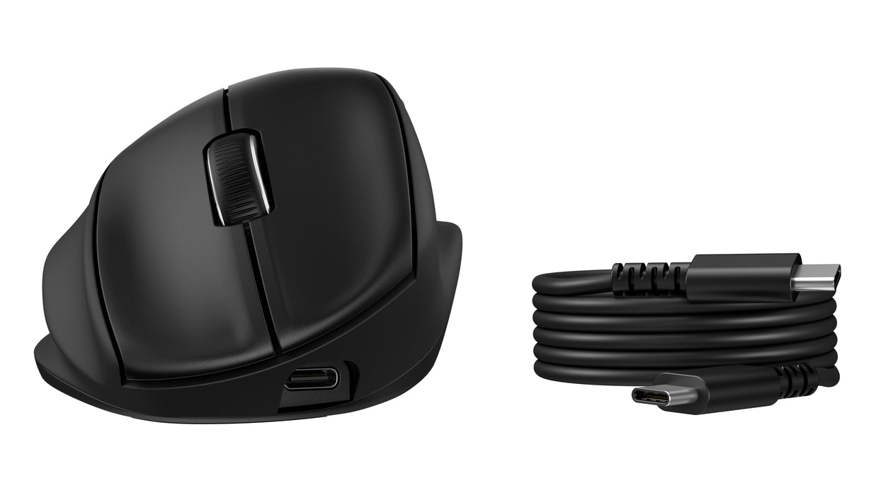 HP Tilt Ergonomic Mouse 725M, Right-hand, RF Wireless + Bluetooth, 6000 DPI, Black