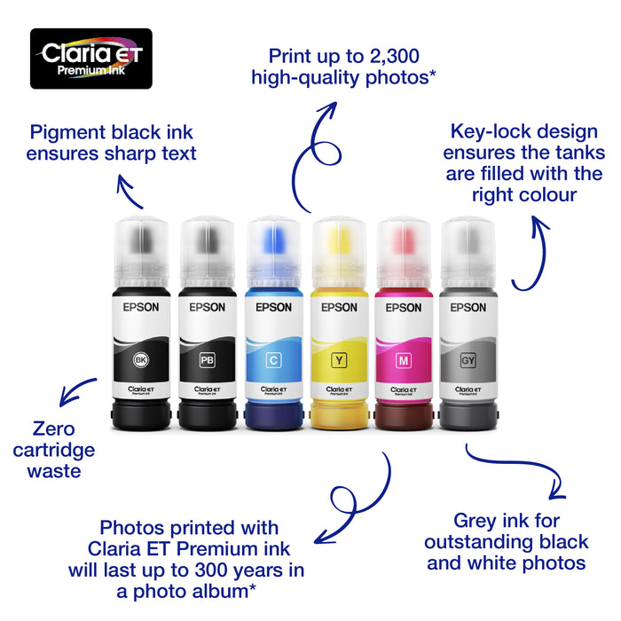 Epson 114 EcoTank Pigment Black ink bottle, Original, Black, Epson, ET-8500, Standard Yield, 70 ml
