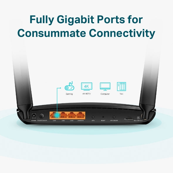 TP-Link 4G+ Cat6 AC1200 Wireless Dual Band Gigabit Router, Wi-Fi 5 (802.11ac), Dual-band (2.4 GHz / 5 GHz), Ethernet LAN, 3G, Black, Tabletop router