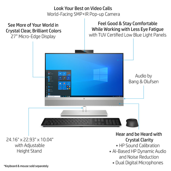 HP EliteOne 800 G8 27, 68.6 cm (27"), Quad HD, Intel® Core™ i5, 8 GB, 256 GB, Windows 10 Pro