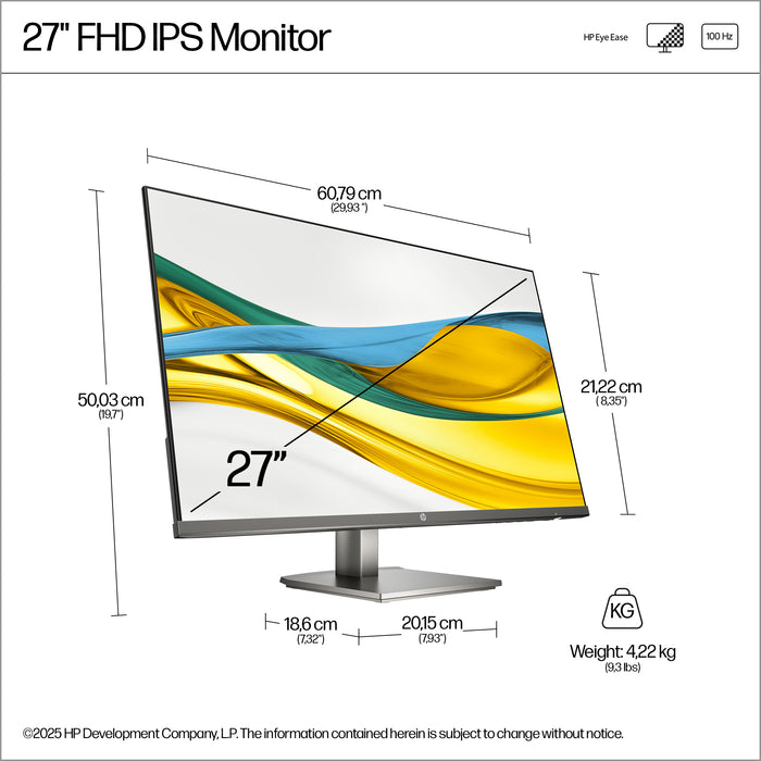 HP Series 5 27 inch FHD Monitor - 527da, 68.6 cm (27"), Full HD, LCD, 5 ms, Black