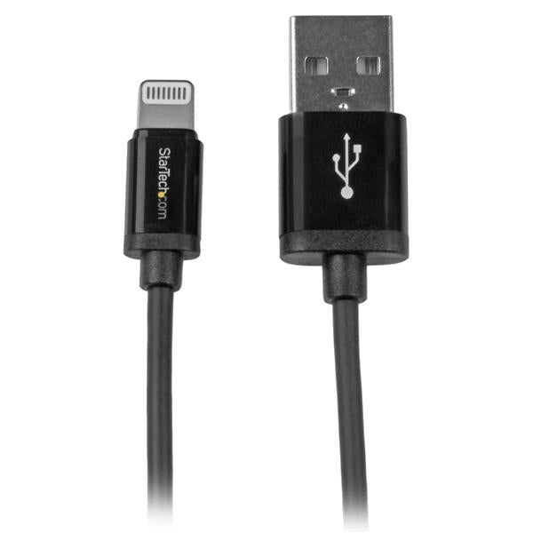 StarTech.com 1 m (3 ft.) USB to Lightning Cable - iPhone / iPad / iPod Charger Cable - High Speed Charging Lightning to USB Cable - Apple MFi Certified - Black, 1 m, Lightning, USB A, Male, Male, Black
