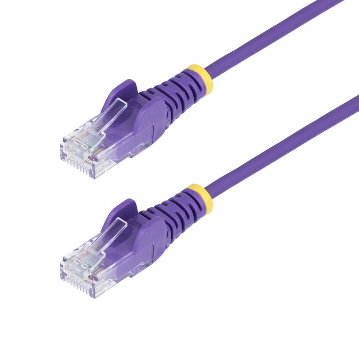 StarTech.com 1.5m Purple Slim CAT6 Ethernet Cable, Snagless, 100W PoE, UTP, LSZH, 28AWG Pure Bare Copper Wire, Slim RJ45 Network Patch Cord w/Strain Reliefs, Individually Tested, 1.5 m, Cat6, U/UTP (UTP), RJ-45, RJ-45, Purple