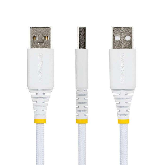StarTech.com 15cm (6in) USB-A to USB-C Fast Charging Cable, 15W 3A, Dual-Layer Braided Nylon/TPE Jacket, Durable USB-A to Type C Charger Cord, White USB A to USB C Cable, 0.15 m, USB A, USB C, USB 2.0, 0.48 Gbit/s, White