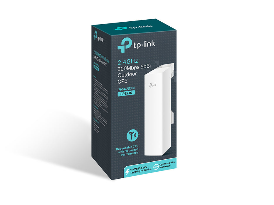 TP-Link 2.4GHz 300Mbps 9dBi Outdoor CPE, 2.4 GHz, 300 Mbit/s, 64-bit WEP, 128-bit WEP, 152-bit WEP, SSID, TKIP, WPA, WPA-PSK, WPA2, WPA2-PSK