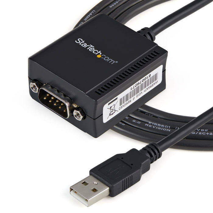 StarTech.com 6ft (1.8m) 1-Port FTDI USB to Serial RS232 Adapter Cable with COM Retention, USB to RS232 Adapter - TAA, DB-9, USB 2.0 A, 0.2 m, Black