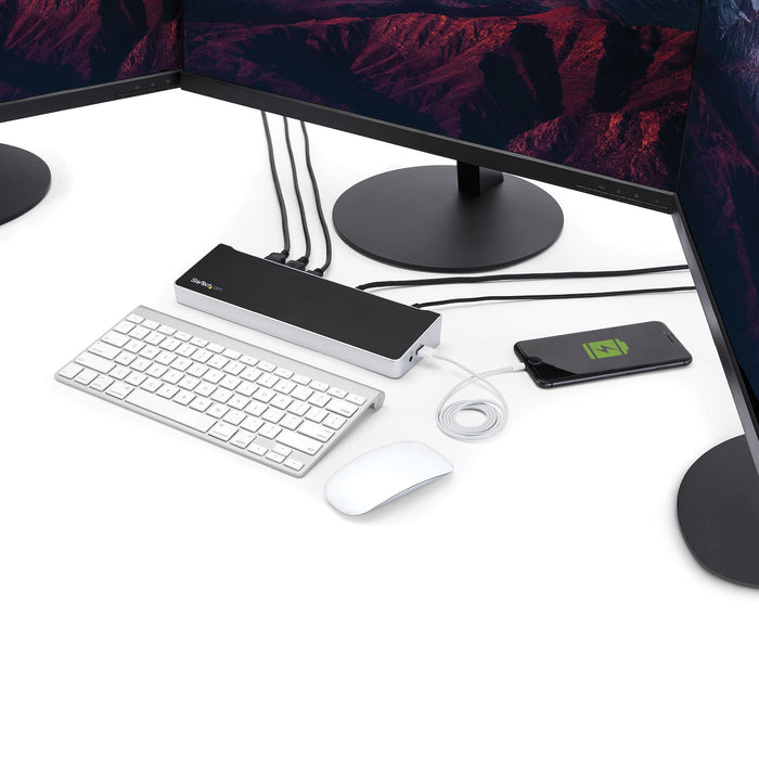 StarTech.com 4K USB-C Dock, Triple UHD 4K Monitor Docking Station, Mac/Windows, HDMI & DisplayPort, 60W PD, 5x USB 5Gbps Hub, TAA