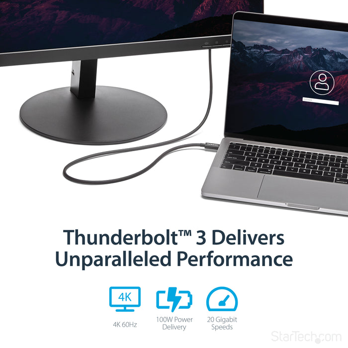 StarTech.com 3.3ft (1m) Thunderbolt 3 Cable, 20Gbps, 100W PD, 4K, Thunderbolt Certified, Compatible with Thunderbolt 4/USB 3.2/DisplayPort, Male, Male, 1 m, 20 Gbit/s, Black, Nickel
