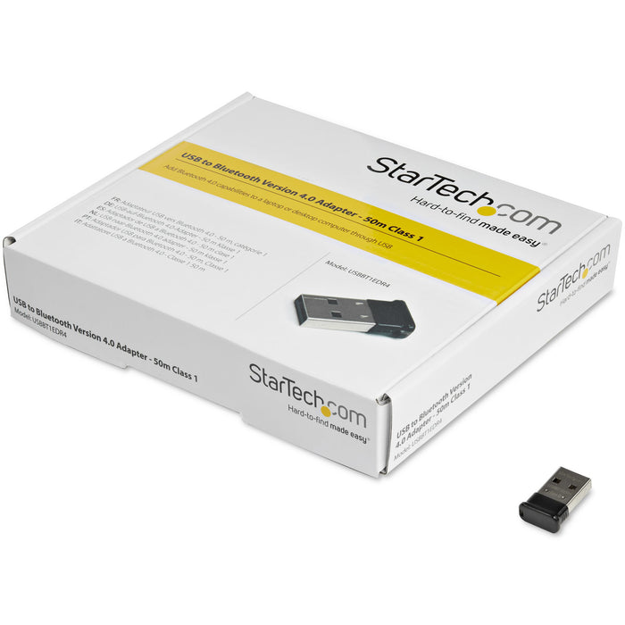 StarTech.com Mini USB Bluetooth 4.0 Adapter - 50m (165ft) Class 1 EDR Wireless Dongle, Wireless, USB, Bluetooth, 3 Mbit/s, Black