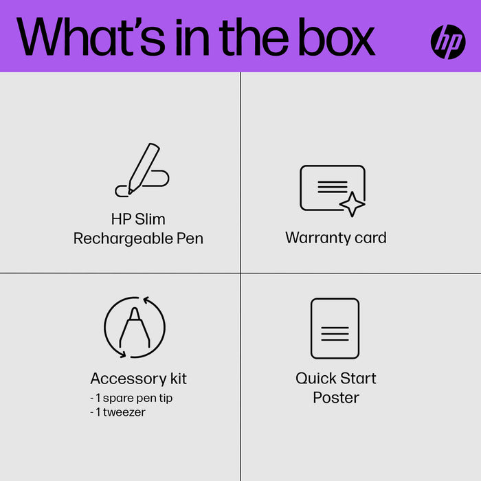 HP Slim Rechargeable Pen, HP, Grey, Compatible only with HP Pro x360 Fortis 11 inch G9 Notebook PC, HP Pro x360 Fortis 11 inch G10..., Gray, China, Business