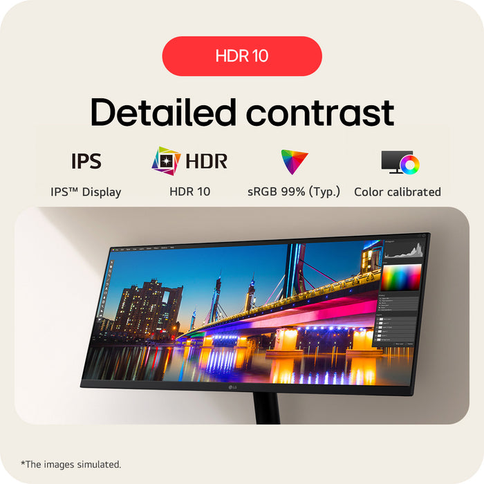 LG UltraWide U5 Monitor (29U511A) - 29-inch 21:9 UltraWide™ WFHD (2560x1080) IPS Display, sRGB 99%, HDR10, 100Hz Refresh Rate, Eye-Care Features, Clutter-free Design, Height Adjustable, 73.7 cm (29"), 2560 x 1080 pixels, WFHD, LCD, 5 ms, Black