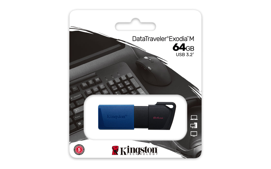 Kingston Technology DataTraveler 64GB USB3.2 Gen 1 Exodia M (Black + Blue), 64 GB, USB Type-A, 3.2 Gen 1 (3.1 Gen 1), Slide, 10 g, Black, Blue