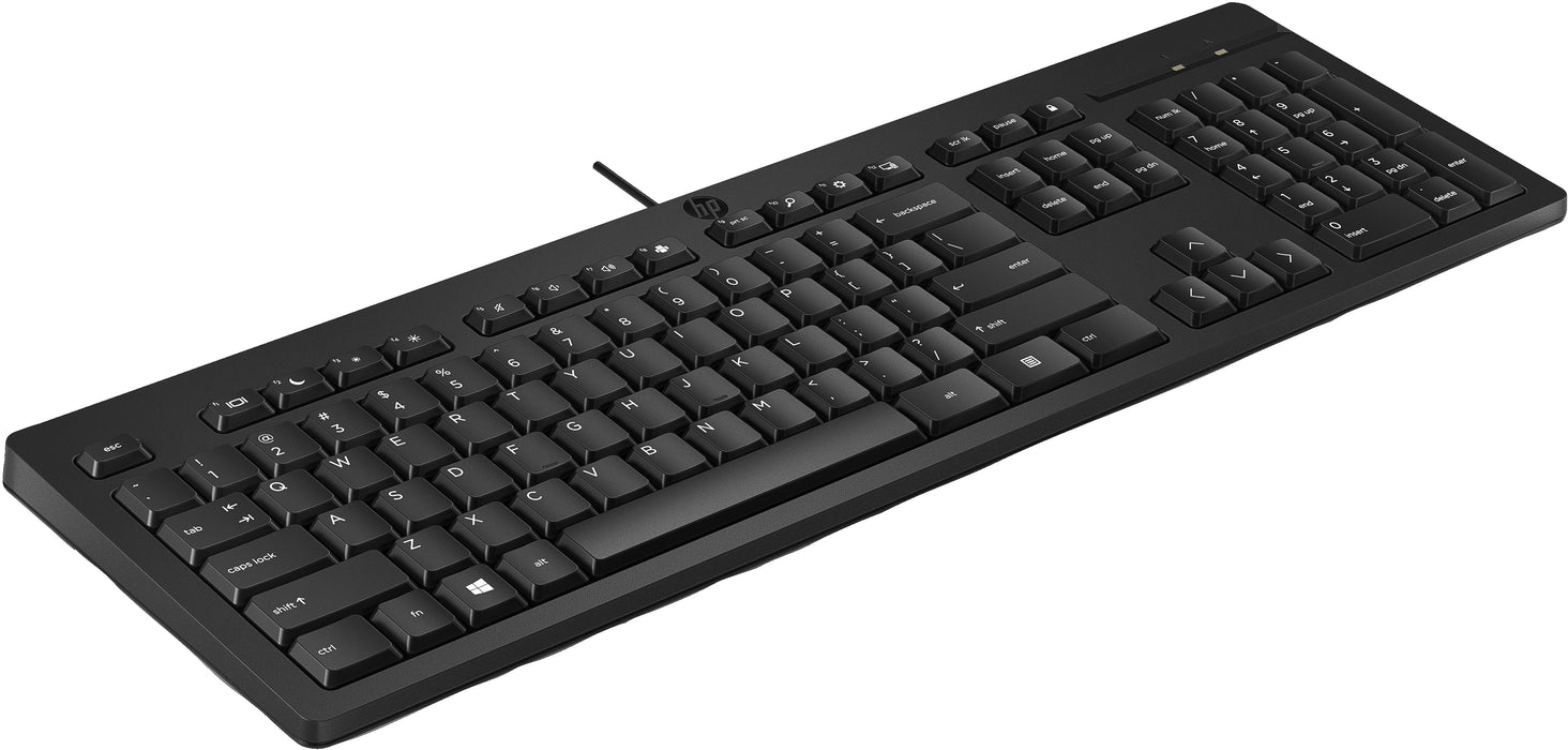 HP 125 Wired Keyboard, Full-size (100%), Wired, USB, Membrane, Black