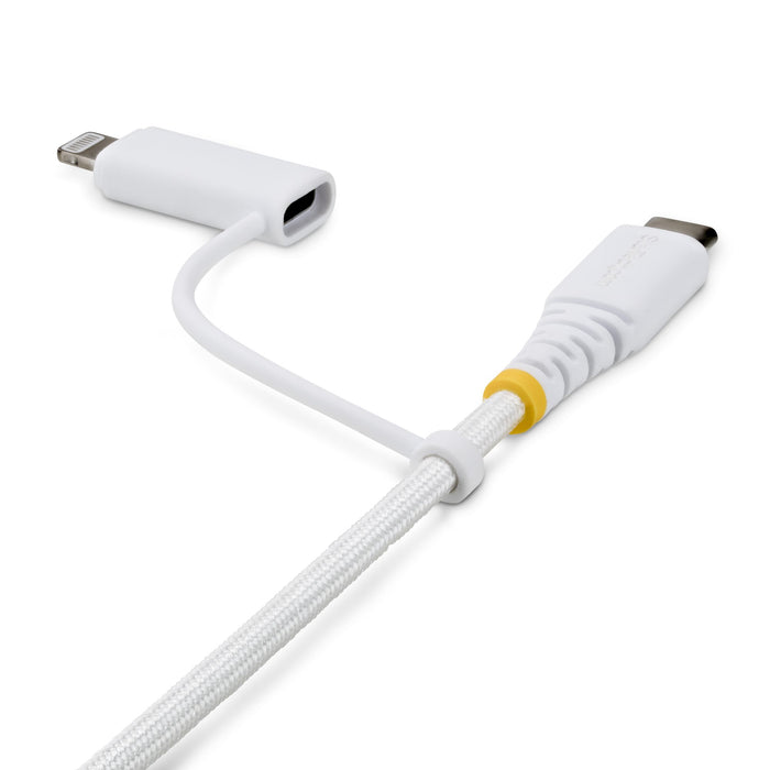StarTech.com 1m (3ft) 2-in-1 Rugged USB-C Charging Cable with Lightning Adapter, 30W/60W (3A), Apple MFi Certified, Braided USB C Charger Cord for iPhone/iPad/Android, 1 m, USB C, USB C, 0.48 Gbit/s, White
