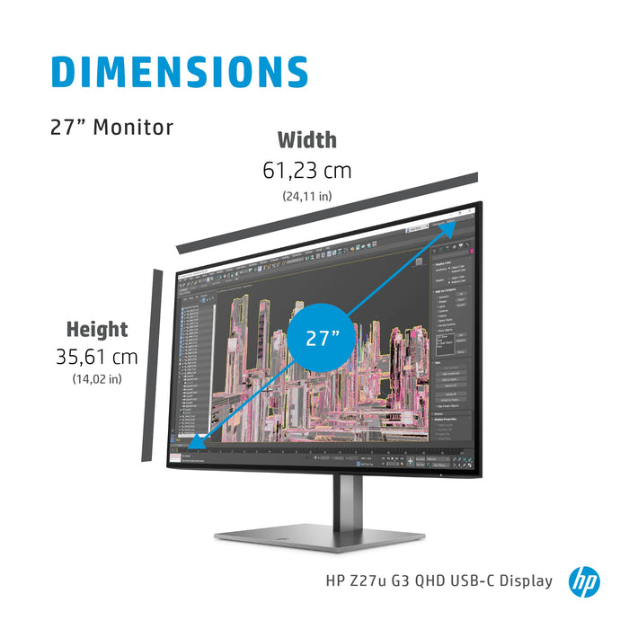 HP Z27u G3 QHD Display, 68.6 cm (27"), 2560 x 1440 pixels, Quad HD, LED, 5 ms, Silver