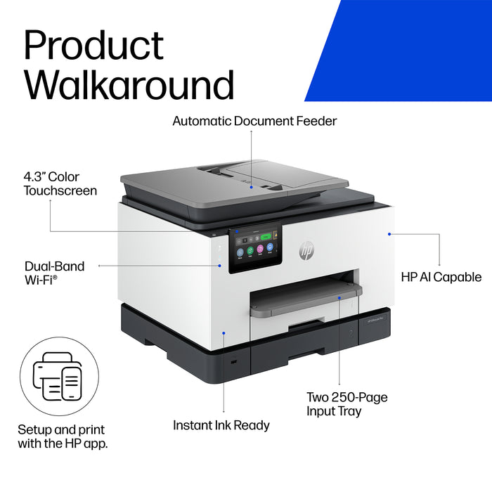 HP OfficeJet Pro 9135 Wireless All-in-One Color Printer, Two-sided printing; Copier, Scanner, Thermal inkjet, Colour printing, 4800 x 1200 DPI, A4, Direct printing, Grey