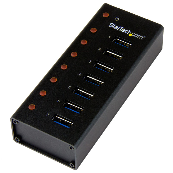 StarTech.com 7-Port USB 3.0 Hub (5Gbps) - Desktop or Wall-Mountable Metal Enclosure, USB 3.2 Gen 1 (3.1 Gen 1) Type-B, USB 3.2 Gen 1 (3.1 Gen 1) Type-A, 5000 Mbit/s, Black, Aluminium, Power