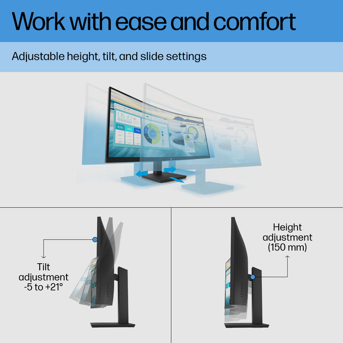 HP P34hc G4 WQHD USB-C Curved Monitor, 86.4 cm (34"), 3440 x 1440 pixels, Wide Quad HD, LCD, 5 ms, Black