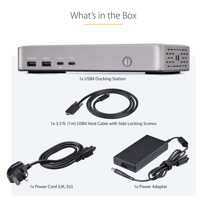 StarTech.com Dual-Monitor USB4 Docking Station, Dual 4K 120Hz or Single 8K 60Hz HDMI, 100W Laptop Charging, 2.5GbE, USB-C Multi-Monitor Dock, Driverless, Wired, USB4, 100 W, 10,100,1000,2500 Mbit/s, Silver, 40 Gbit/s