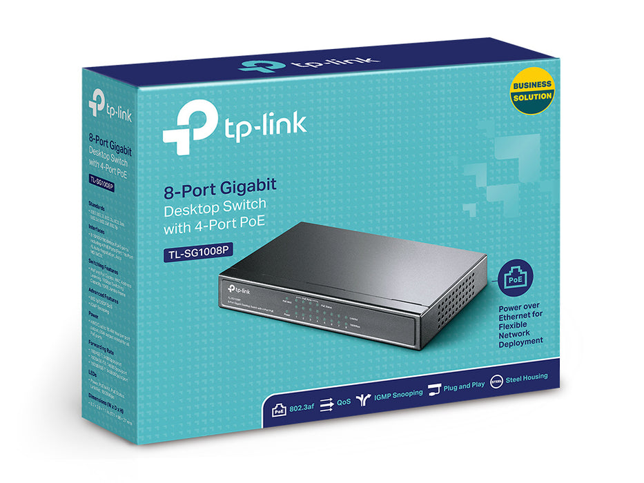 TP-Link TL-SG1008P, Unmanaged, Gigabit Ethernet (10/100/1000), Full duplex, Power over Ethernet (PoE)