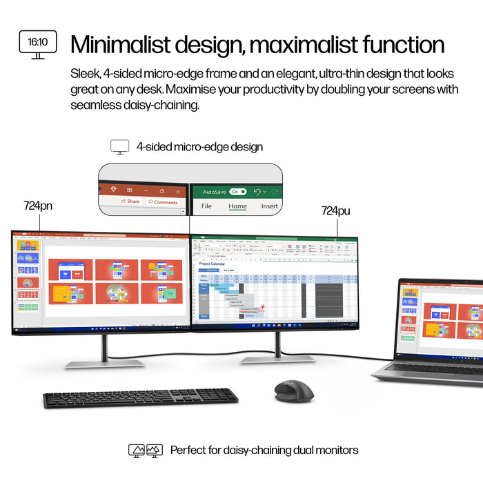 HP Series 7 Pro 24 inch WUXGA Monitor - 724pn, 61 cm (24"), 1920 x 1200 pixels, WUXGA, LCD, 5 ms, Black, Silver