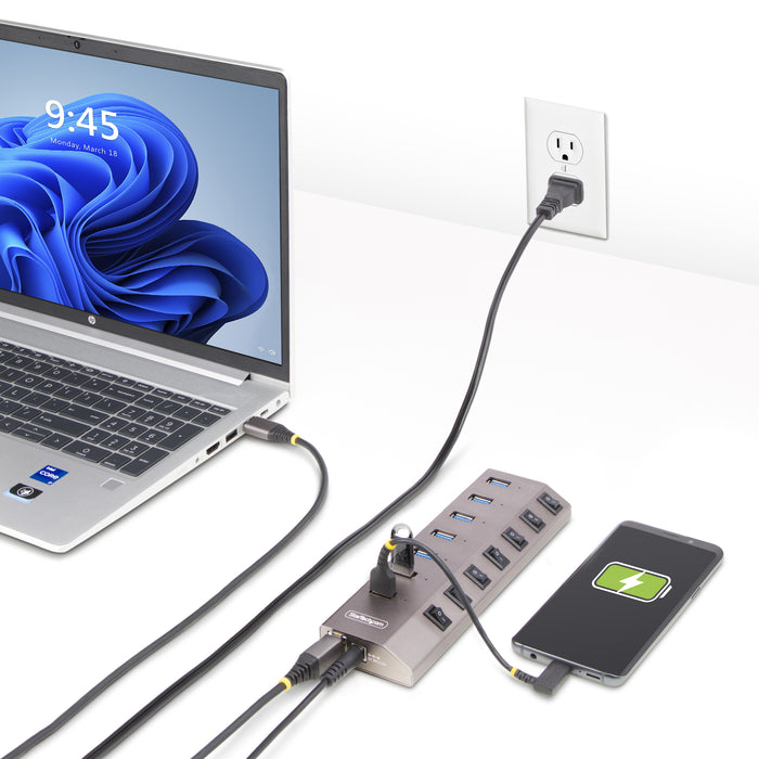 StarTech 7 Port Self-Powered USB C Hub with Individual On/Off Switches, USB 3.0 (5Gbps) Expansion Hub with Power Supply, Desktop Laptop USB-C to USB-A Splitter