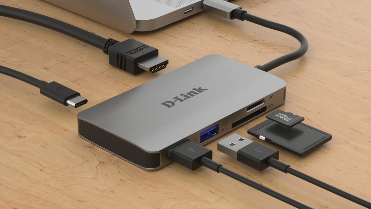 D-Link 6-in-1 USB-C Hub with HDMI/Card Reader/Power Delivery, Wired, USB 3.2 Gen 1 (3.1 Gen 1) Type-C, 100 W, Aluminium, MicroSD (TransFlash), SD, SDHC, SDXC, 4K Ultra HD