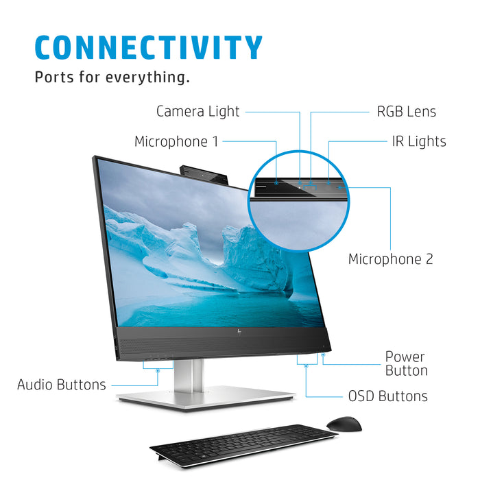 HP E24mv G4 FHD Conferencing Monitor, 60.5 cm (23.8"), 1920 x 1080 pixels, Full HD, LCD, 5 ms, Black
