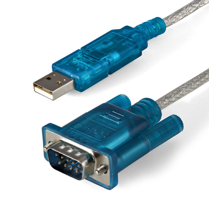 StarTech.com 3ft (91cm) 1-Port USB to RS232 DB9 Serial Adapter Cable, USB to Serial Adapter Cable - M/M, DB-9, USB 2.0 A, 0.9 m, Blue, Transparent