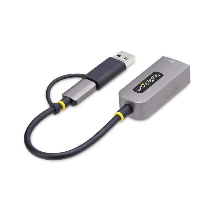 StarTech.com USB-C to Ethernet Adapter with USB-A Dongle, 10/100/1000Mbps, USB 3.0 to Gigabit Ethernet Network Adapter, 6in/15cm Attached Cable, USB GbE Adapter, Wired, USB Type-A/USB Type-C, Ethernet, 5000 Mbit/s, Grey