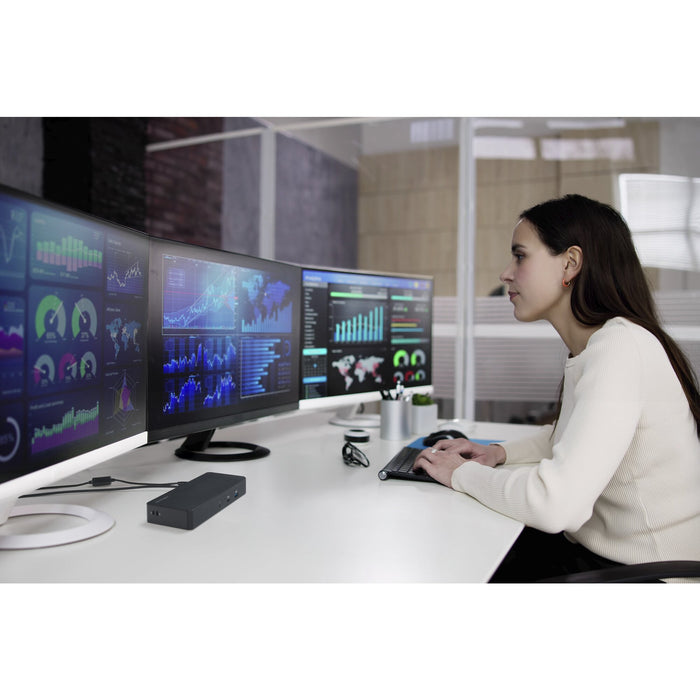 Kensington SD4843P EQ USB-C 10Gbps Triple Video Driverless Dock, 100 W, 10,100,1000 Mbit/s, 10 Gbit/s, 4K Ultra HD, 1 pc(s), 145 mm