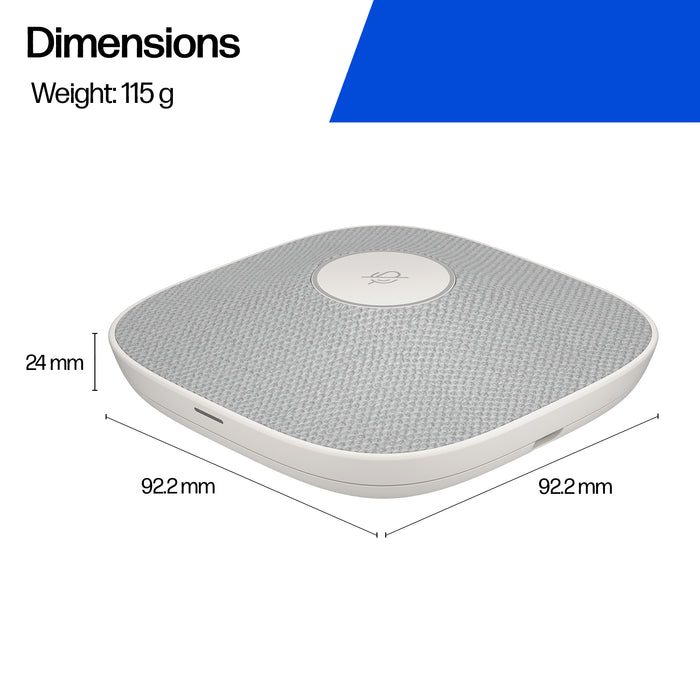 HP Poly Studio A2, White, 6 m, Poly Studio G62: up to 8 Studio A2 table microphones; Poly Studio X72 and Poly Studio V72: up to 4..., -35 dB, Wired, 92 mm