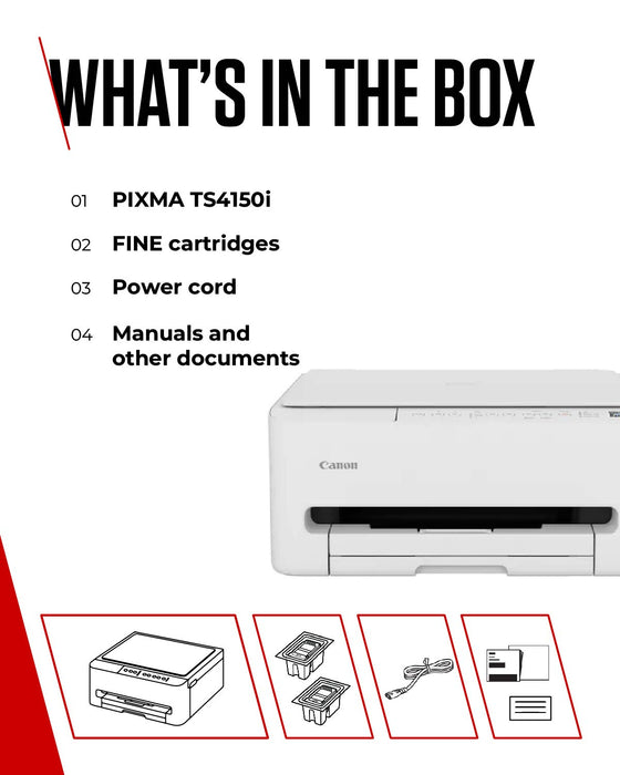 Canon PIXMA TS4150i, Inkjet, Colour printing, 1200 x 1200 DPI, A4, Direct printing, White