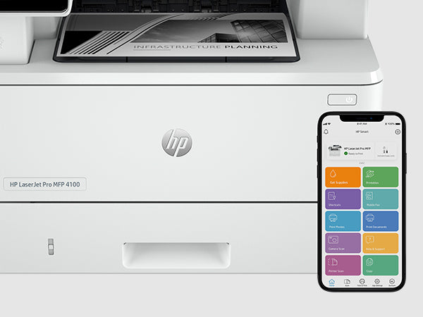 HP LaserJet Pro 4102fdn Multifunction Black and white Printer, Ethernet Only; Copier, Scanner, Laser, Mono printing, 1200 x 1200 DPI, Mono copying, A4, White