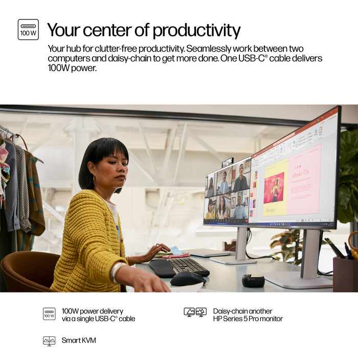 HP Series 5 Pro 23.8 inch FHD USB-C Conferencing Monitor - 524pm, 60.5 cm (23.8"), 1920 x 1080 pixels, Full HD, LCD, 5 ms, Black