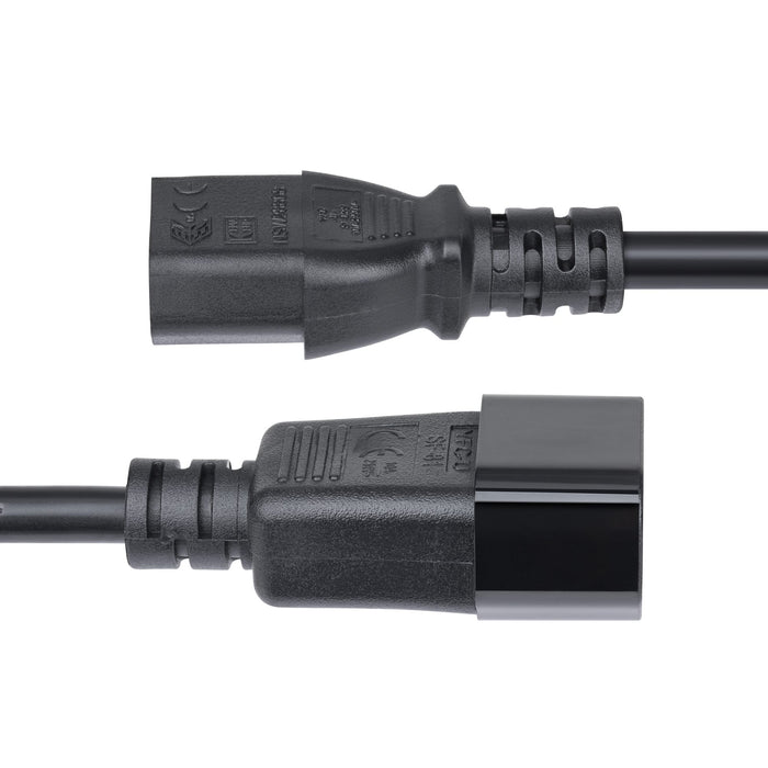 StarTech.com 4.5m (15ft) Power Extension Cord, C14 to C13 PDU Power Cord, 10A 250V, 14AWG, AC Power Cable for PDU/Power Supply, KEMA-KEUR Certified, 4.57 m, C14 coupler, C13 coupler, SJT, 250 V, 15 A