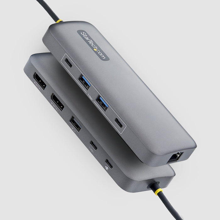 StarTech.com 10-in-1 USB-C to Dual-DisplayPort Multiport Adapter, 100W Power Delivery Charging, 2x 4K 60Hz, 5-Port 5Gbps Hub, Gigabit Ethernet, Type-C Mini Dock, Wired, USB 3.2 Gen 1 (3.1 Gen 1) Type-C, 100 W, 10,100,1000 Mbit/s, Grey, 5 Gbit/s