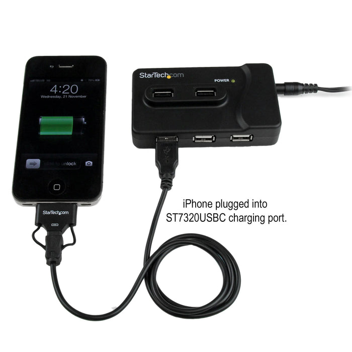 StarTech.com 6 Port USB 3.0 / USB 2.0 Combo Hub with 2A Charging Port – 2x USB 3.0 & 4x USB 2.0, USB 3.2 Gen 1 (3.1 Gen 1) Type-B, USB 3.2 Gen 1 (3.1 Gen 1) Type-A, 4800 Mbit/s, Black, Plastic, DC