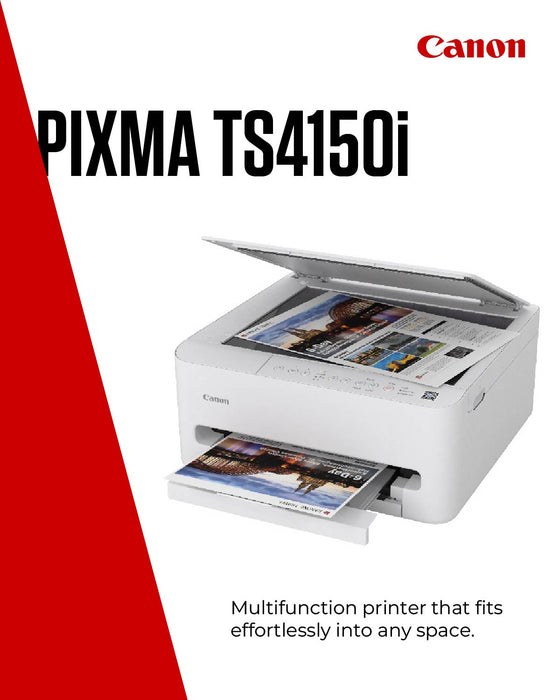 Canon PIXMA TS4150i, Inkjet, Colour printing, 1200 x 1200 DPI, A4, Direct printing, White